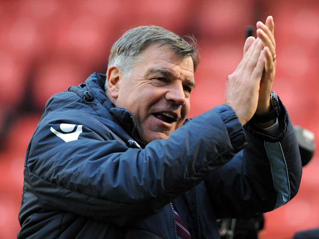 Sam Allardyce salutes the West Ham fans after yesterday's 4-0 win