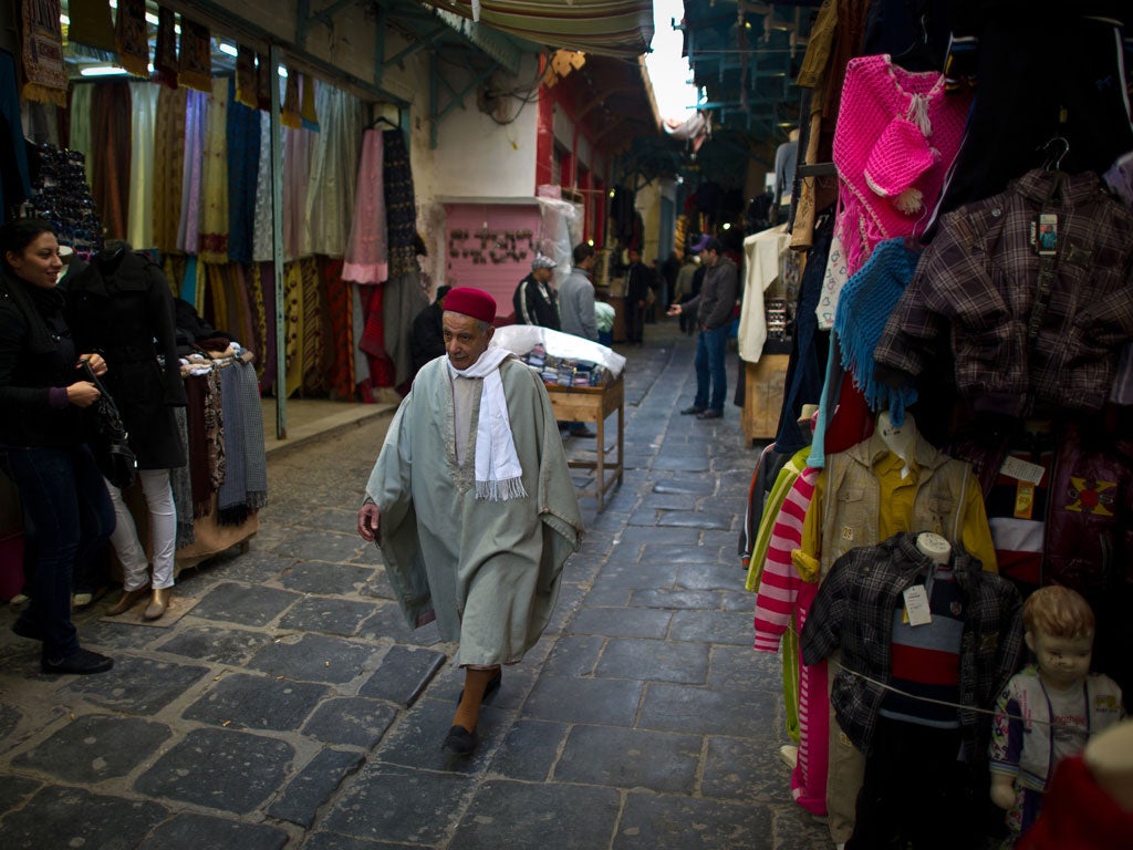 A man walks in the medina