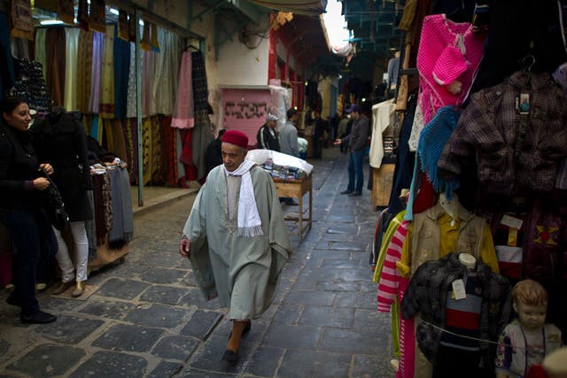 A man walks in the medina