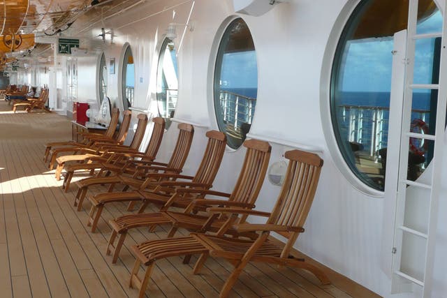 The ship's steamer chairs recall a bygone age