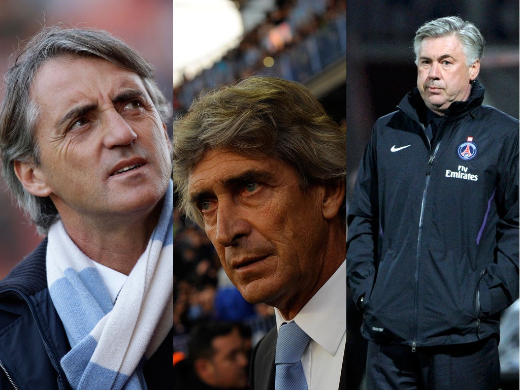 Roberto Mancini, Manuel Pellegrini and Carlo Ancelotti have had pressure to deliver instantly at their three clubs