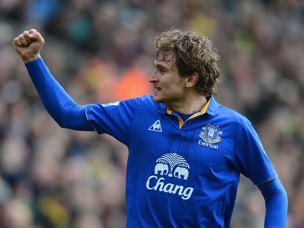 Jel fire: The in-form Nikica Jelavic put Everton ahead twice in the game