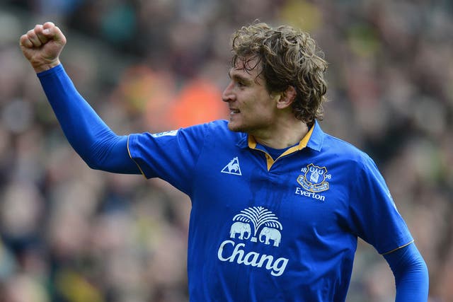 Jel fire: The in-form Nikica Jelavic put Everton ahead twice in the game