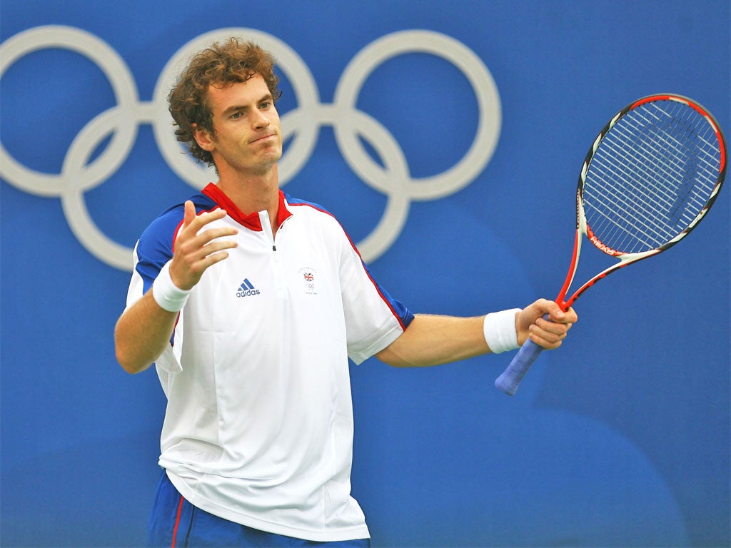 Andy Murray feels the frustration of his Beijing Olympics defeat by China's Yen-Hsun Lu