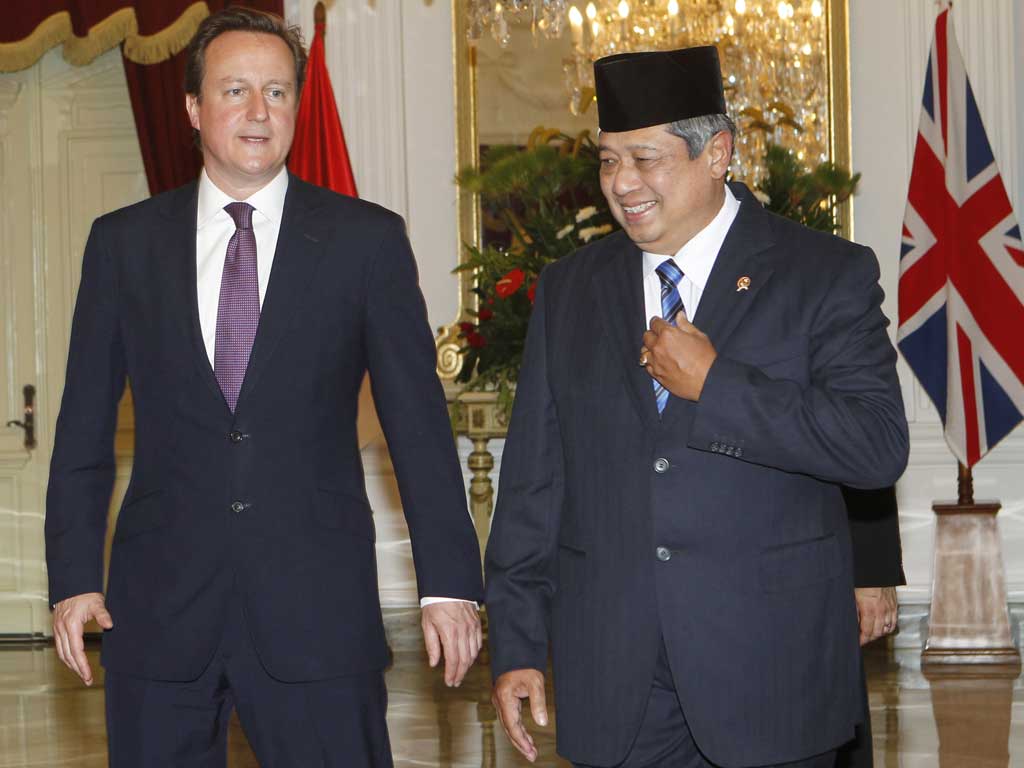 David Cameron with Indonesian President Susilo Bambang Yudhoyono today