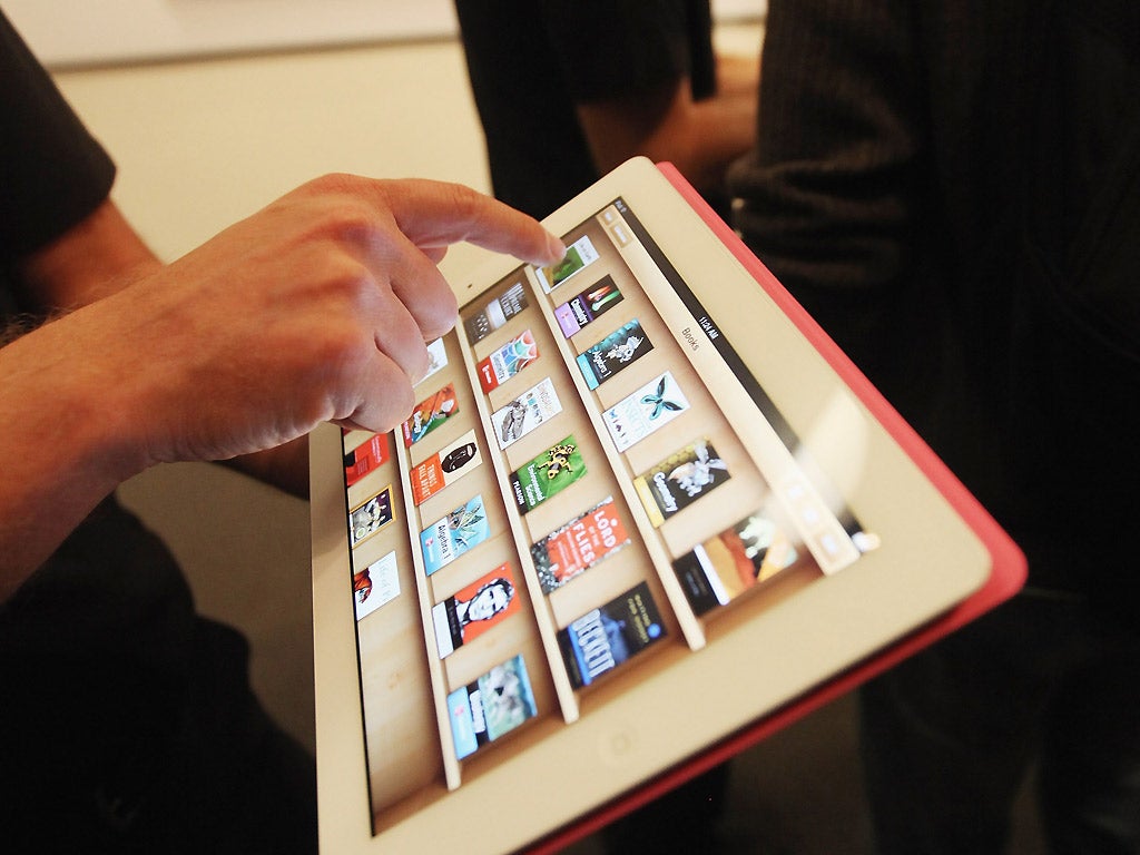 Apple's iBooks 2 app demonstrated on an iPad in January 2012 in New York City