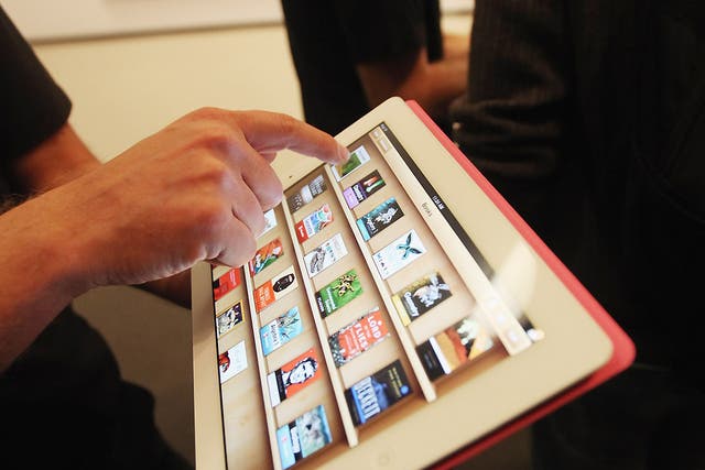 Apple's iBooks 2 app demonstrated on an iPad in January 2012 in New York City