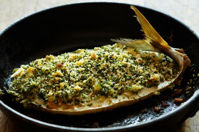 Baked mackerel with mustard and Parmesan crust