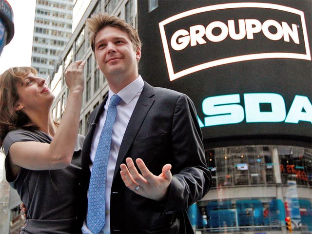 Groupon's chief executive, Andrew Mason, and his wife, the musician Jenny Gillespie, on the day of Groupon's Nasdaq listing in New York