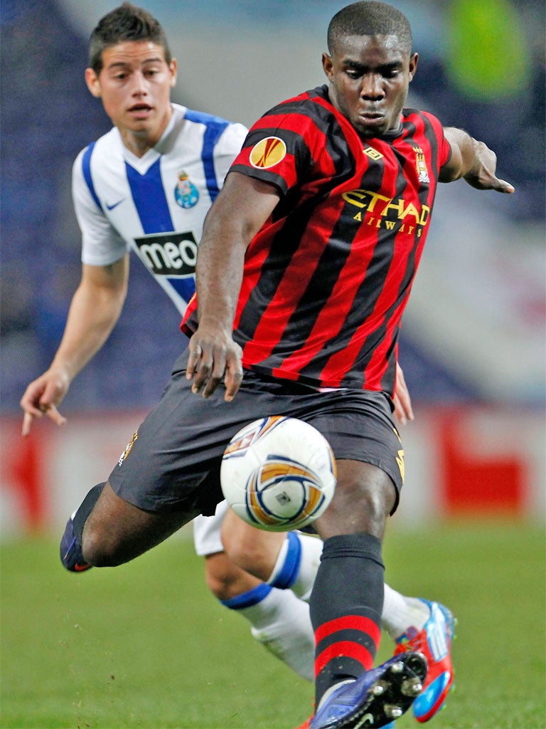 Manchester City's Micah Richards and Porto's James Rodriguez during the Europa League tie