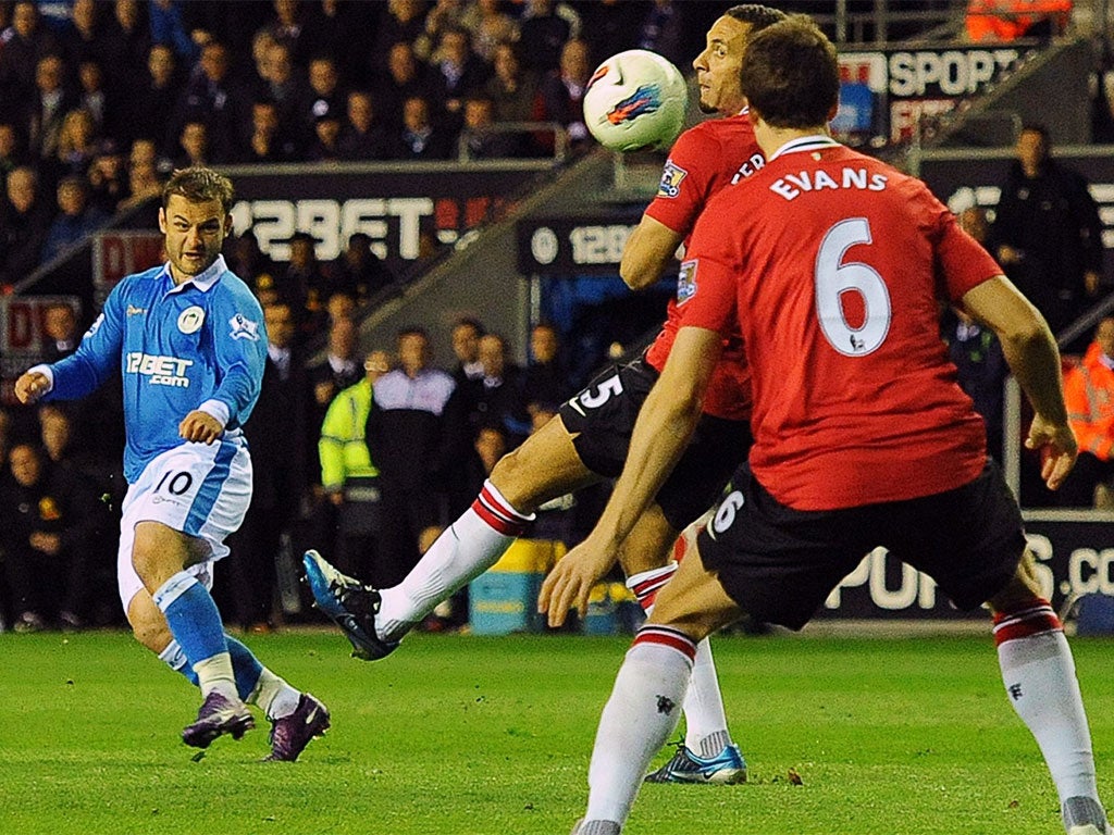 Shaun Maloney scores Wigan's winner the DW Stadium