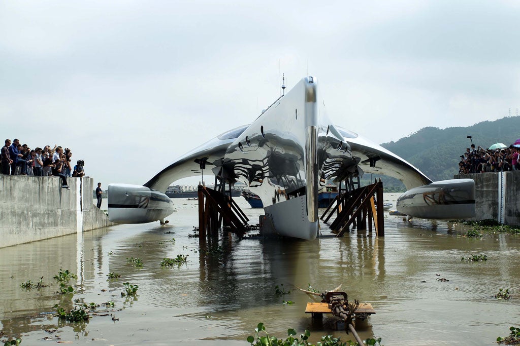 The new $15m Trimaran yacht, Adastra, is launched in Zhuhai, China. The Adastra  is 42.5 metres long, 16 metre wide and weights 52 tons. She was designed by John Shuttleworth Yacht Designs Ltd and built by McConaghy Boats in Zhu Hai. Her maximum speed is 22.5 knots and her range is 4000 nautical miles at 17 knots. The yacht it can be controlled with an iPad within a 50-metre range.