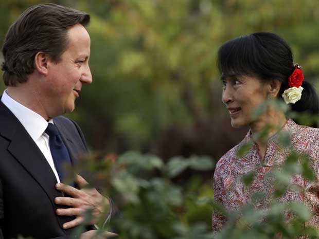 David Cameron and Aung San Suu Kyi at her residence in Burma