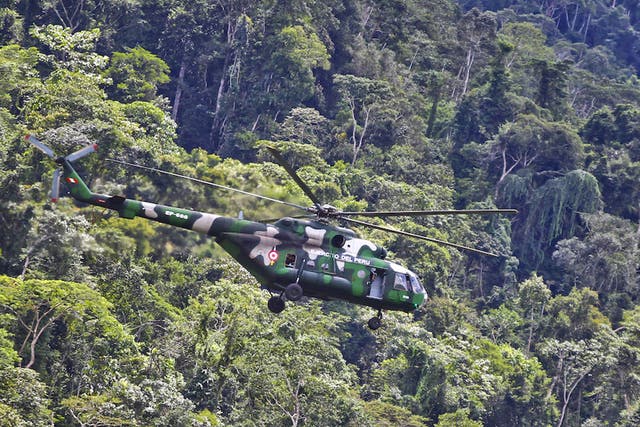 Guerrillas attacked a helicopter transporting armed police