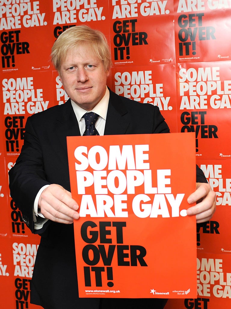 Boris Johnson with the original Stonewall advert