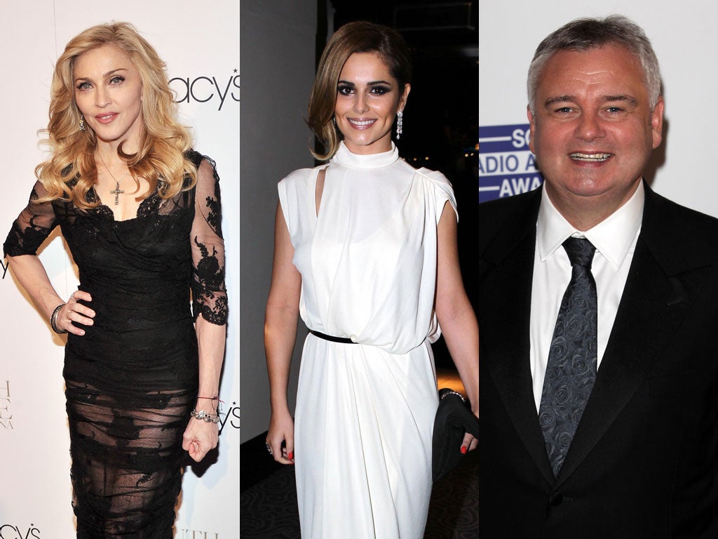 Top Twitterers: (left to right) Madonna, Cheryl Cole and TV host Eamonn Holmes have all been involved in tweet spats