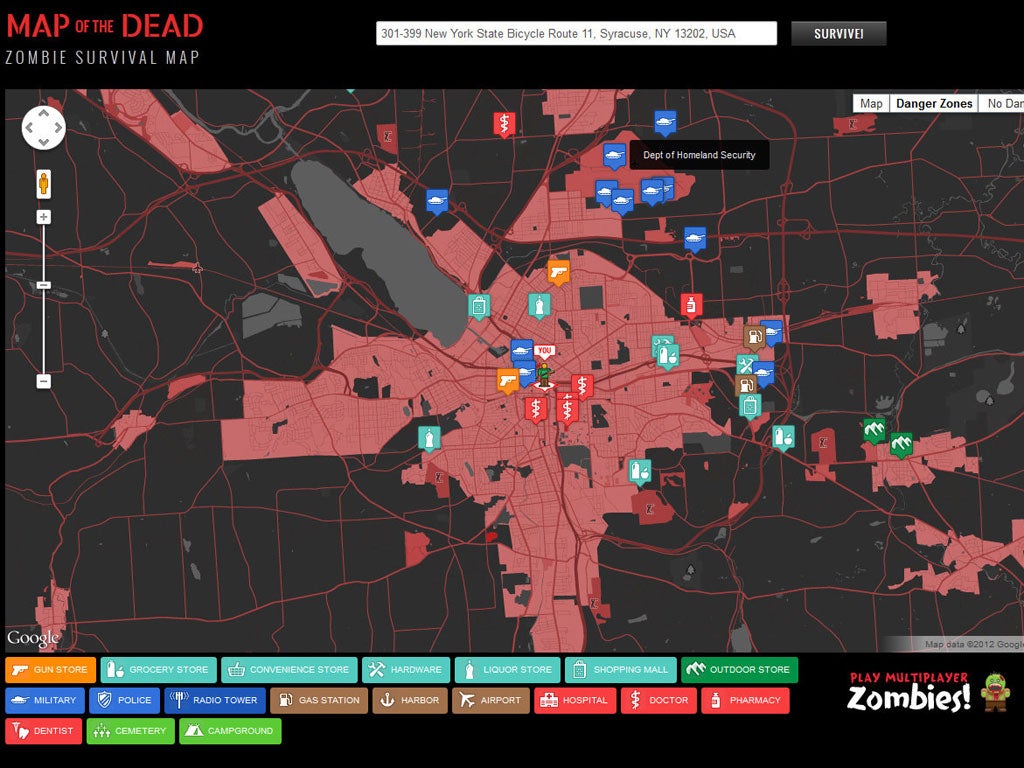 A new iPhone app, 'Zombies Run!', adapts from Google maps to simulate hordes of the undead, being a new aid to survive if a zombie plague occur