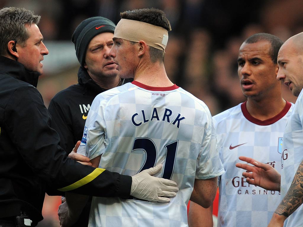 Ciaran Clark injured his head at Old Trafford