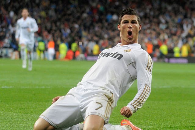 Ronaldo’s 41 league goals for Real this season put him on a par with Barcelona’s Messi