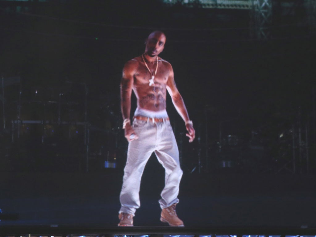 The late Tupac Shakur making a virtual appearance at Coachella 2012
