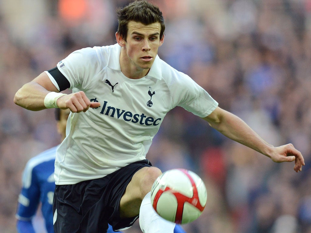Hotspurs' Welsh player Gareth Bale in action