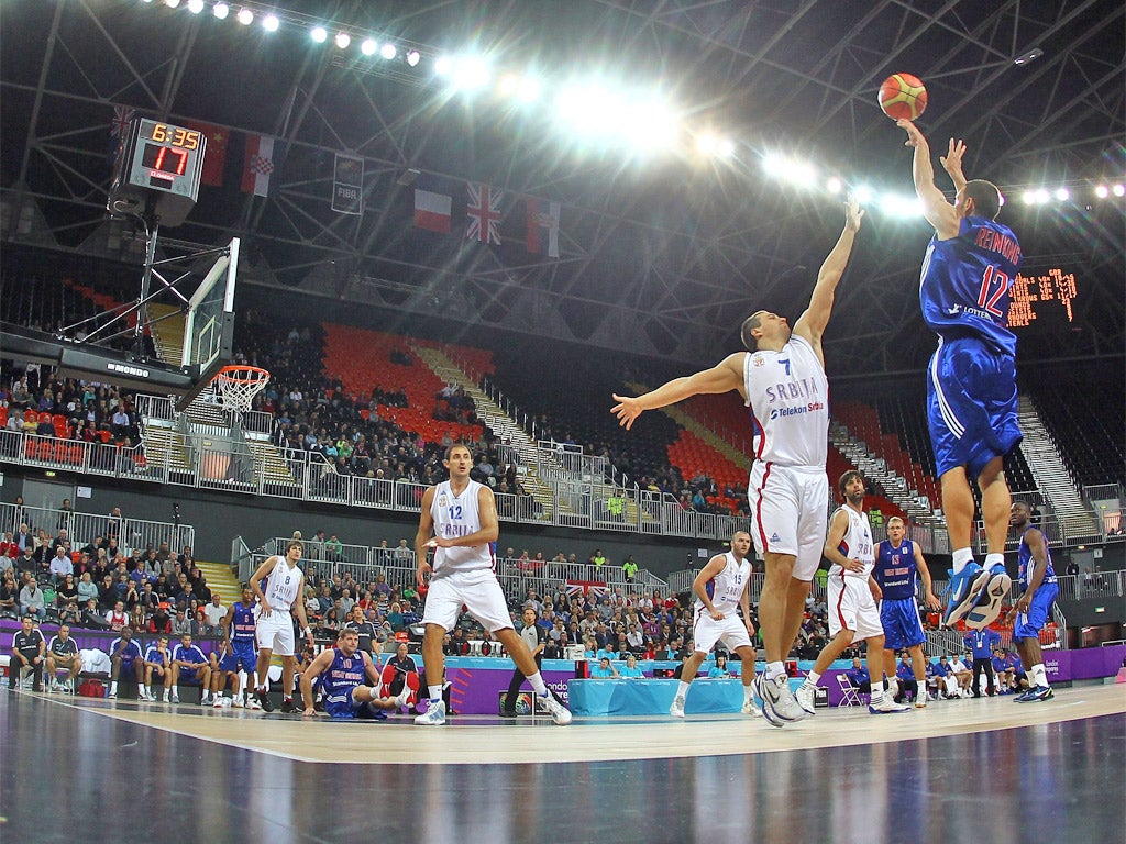 Great Britain's Nate Reinking shoots against Serbia last year