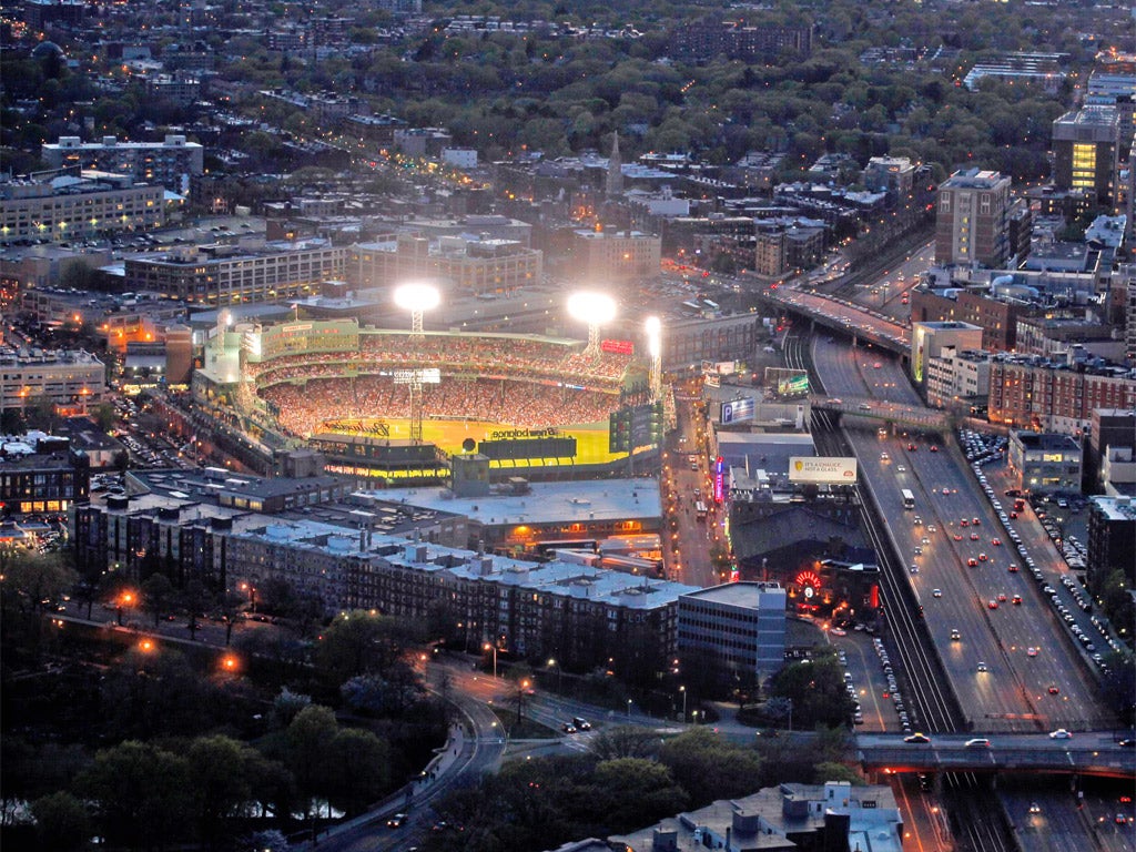 The100-year-old Fenway Park nestles in Boston's modern city centre