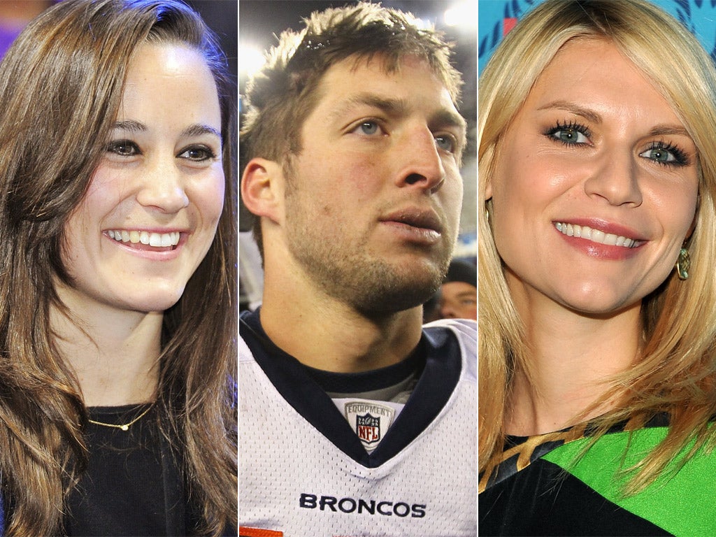 Pippa Middleton; American footballer Tim Tebow; actress Claire Danes