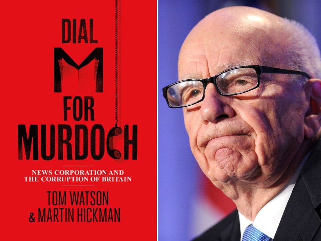 Rupert Murdoch and the cover of the book by Tom Watson and Martin Hickman