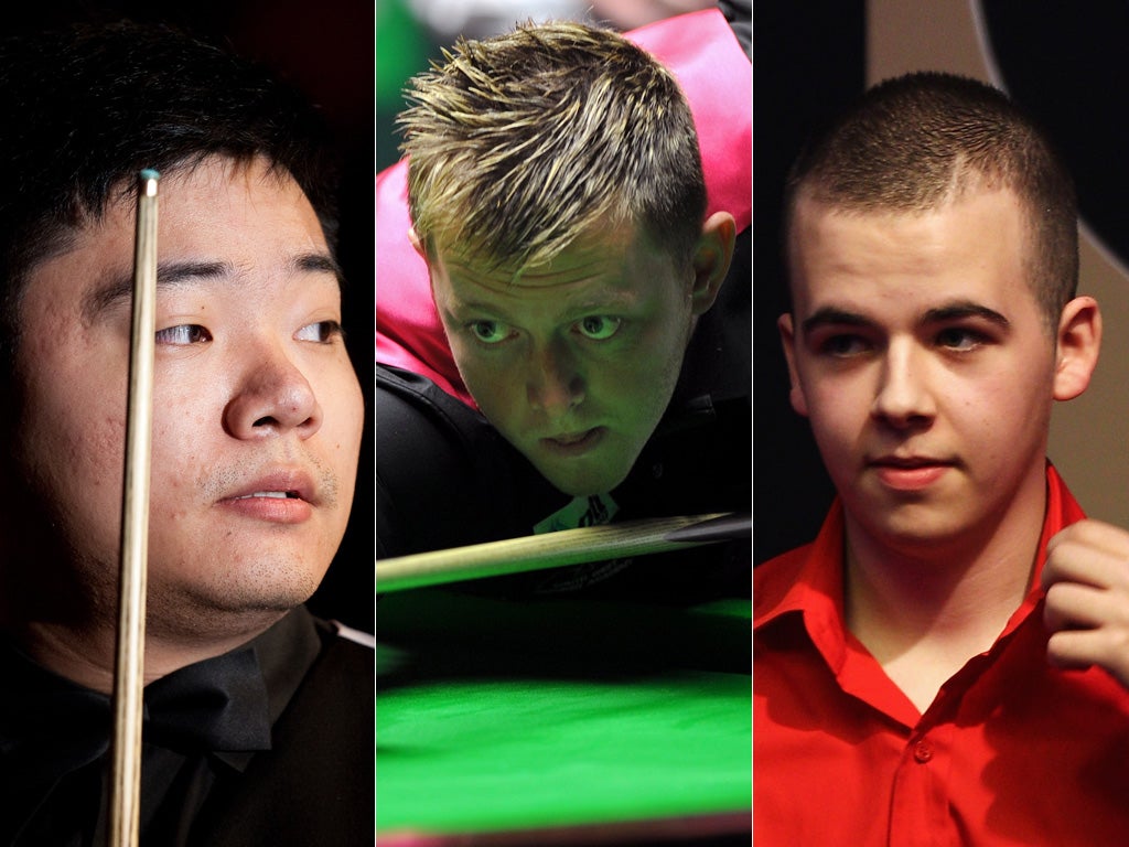 From left to right: Ding Junhui, MarkAllen and Luca Brecel