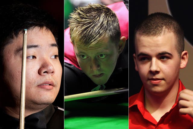 From left to right: Ding Junhui, MarkAllen and Luca Brecel
