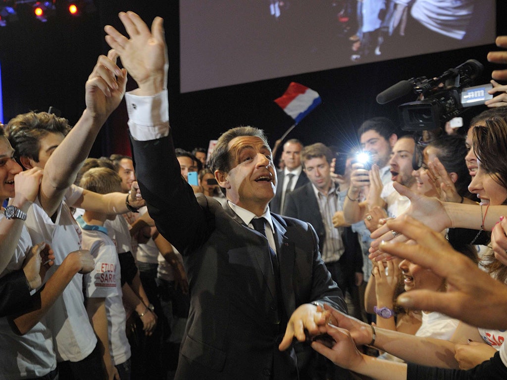 Mr Sarkozy at yesterday's rally