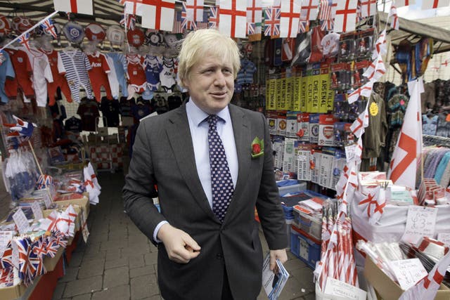 London Mayor Boris Johnson on the campaign trail in Romford yesterday