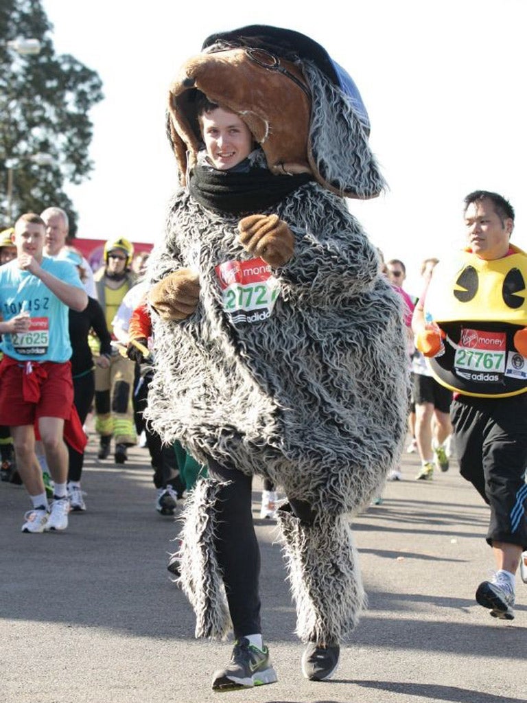 A man dressed as a womble during yesterday’s London Marathon