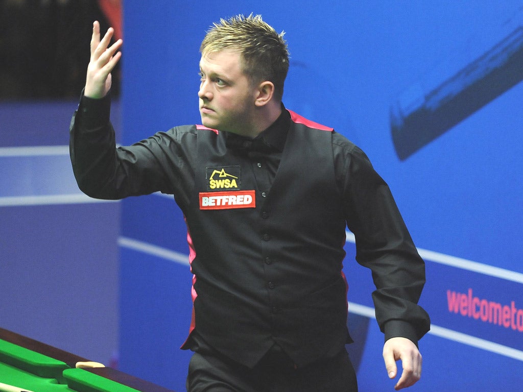 Mark Allen gestures as he loses his first-round match yesterday