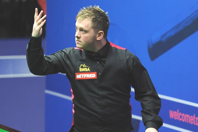 Mark Allen gestures as he loses his first-round match yesterday