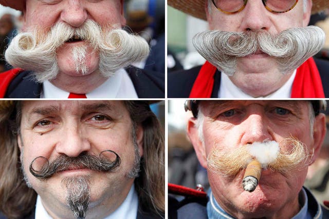 Participants during a competition for the 2012 best moustache of Brussels