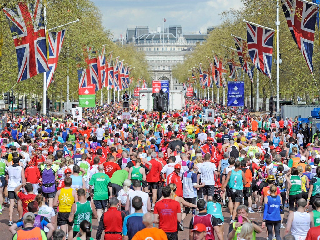 About 37,500 runners took part in the London Marathon, which finished in front of Buckingham Palace