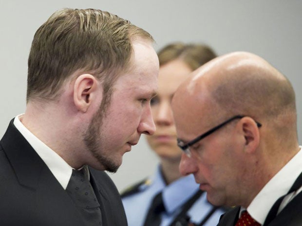 Anders Breivik (left) today claimed questions about his mental health were part of racist plot to discredit his extreme anti-Muslim ideology