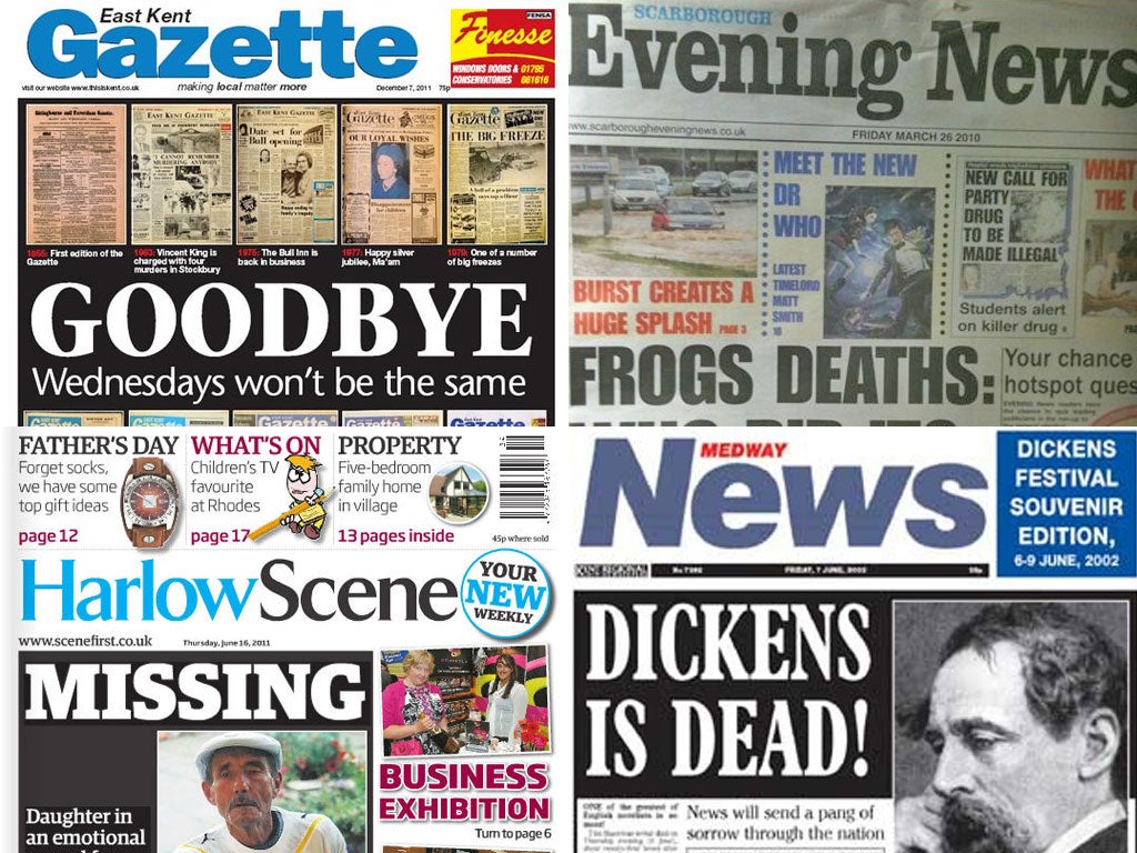 A selection of some of the local newspapers that have either been forced to shut down recently, or switch to a less expensive weekly format