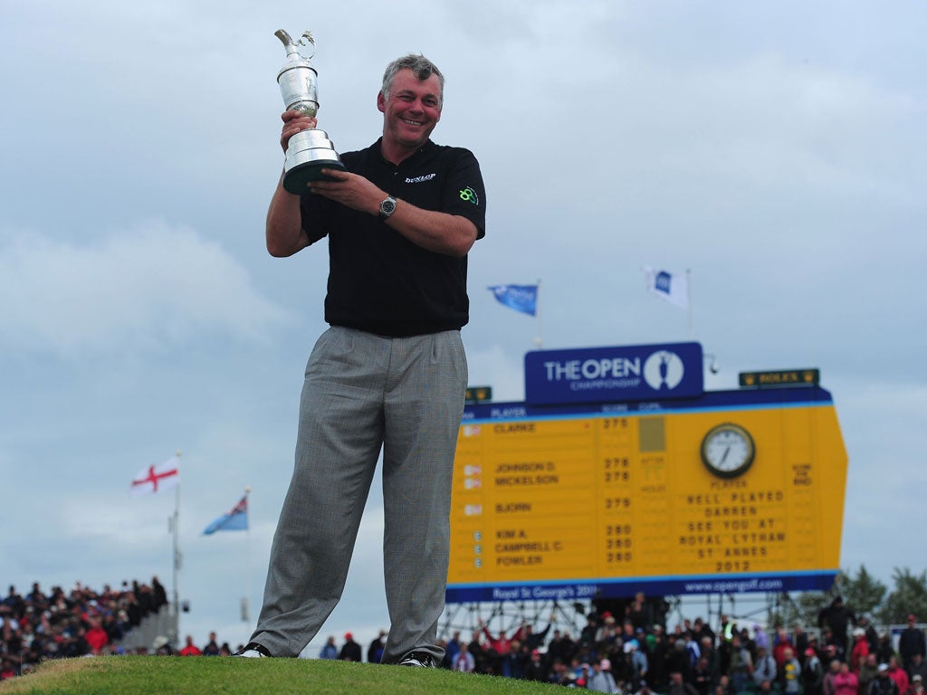 Darren Clarke celebrates victory at The Open in 2011