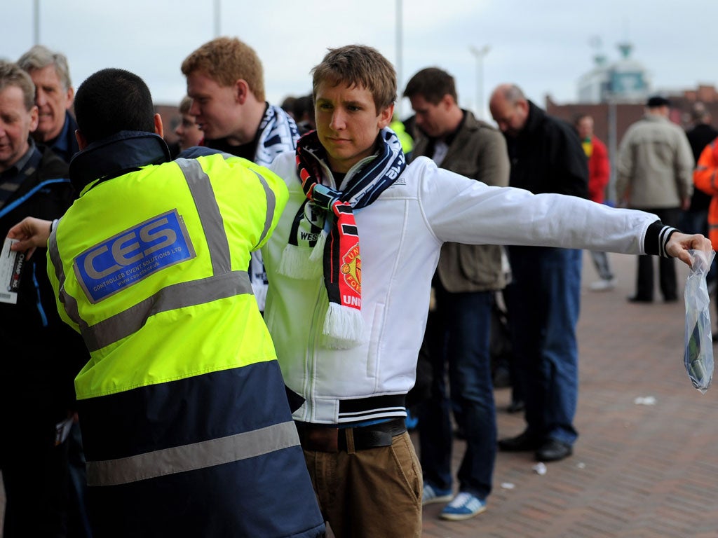New Security measures are tested ahead of the 2012 Olympics prior to the Barclays Premier League match between Manchester United and West Bromwich Albion at Old Trafford