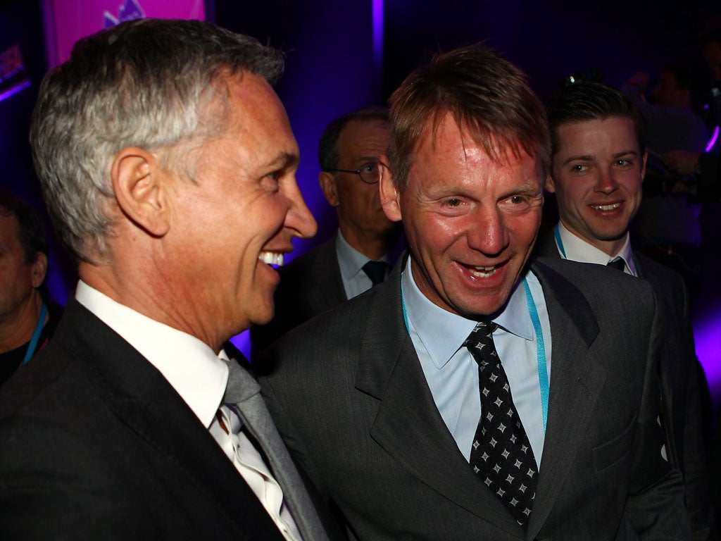 Stuart Pearce pictured with Gary Lineker at the Olympic draw