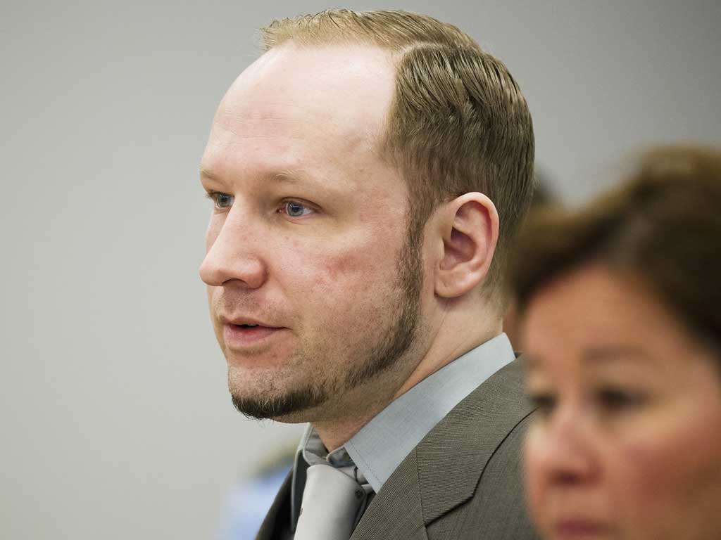 Anders Breivik at his trial in Oslo today