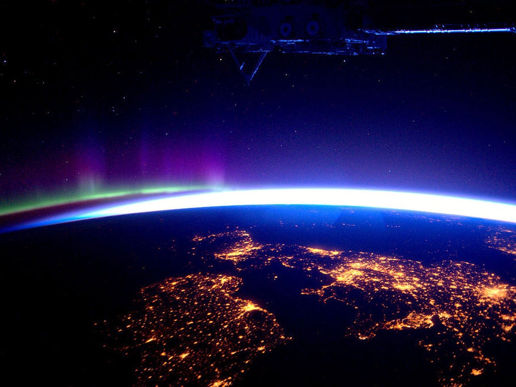 UK and Ireland by night, with the Aurora Borealis captured by ESA astronaut, Andre Kuipers, from the ISS