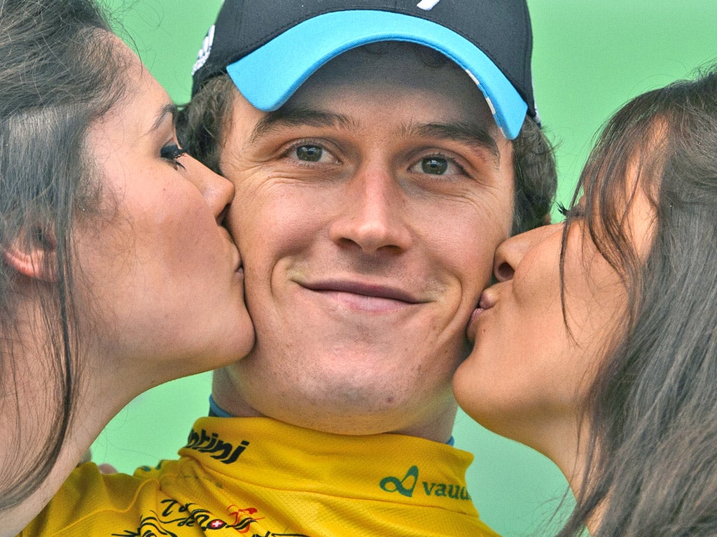 Geraint Thomas is congratulated following his victory yesterday