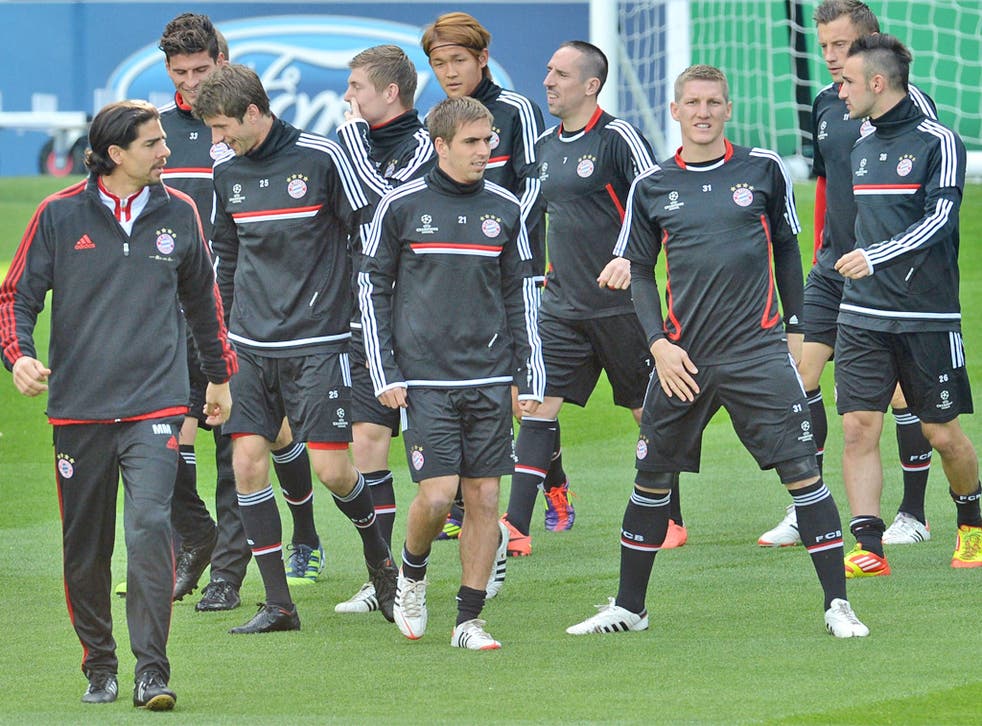 Bayern Munich train at the Bernabeu ahead of tonight's Champions League second leg against Real