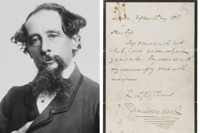 Charles Dickens; the letter of apology that he sent to William Brookes with his prized copy of David Copperfield