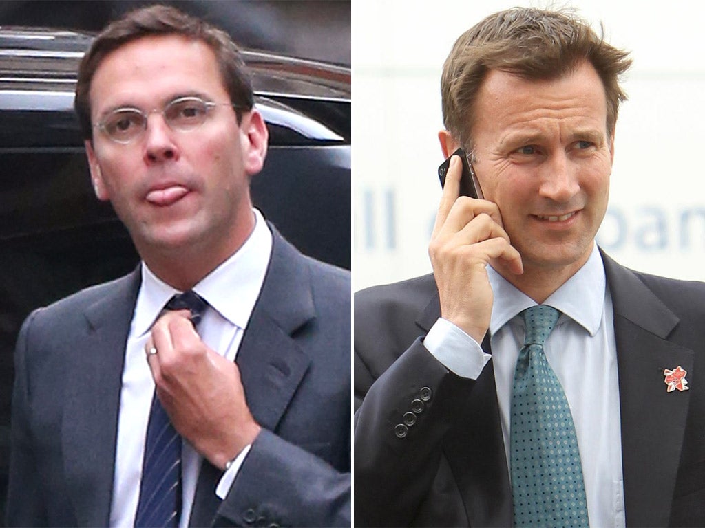 Left: James Murdoch arrives at the High Court in London to give evidence to the Leveson Inquiry. Right, the Culture Secretary Jeremy Hunt