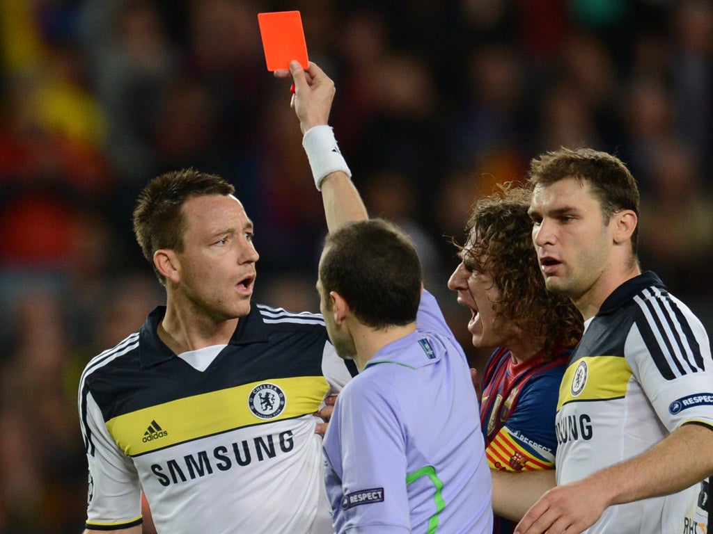 John Terry reacts to his red card